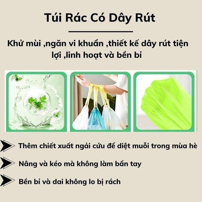 Túi Đựng Rác Dây Rút Hương Ngải Cứu Xua Đuổi Ruồi Muỗi, Côn Trùng - Túi Rác Tự Phân Hủy Thân Thiện Môi Trường