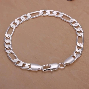 Fine 925 Vòng Tay Bạc 6-8 Mm Nam Nữ Dây Xích Cưới Trang Sức Thời Trang Figaro 20cm