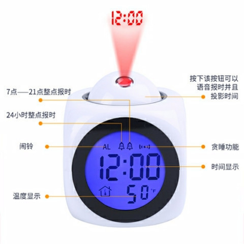 Chiếu Tường Đồng Hồ Báo Thức Học Sinh Sử Dụng Đa Năng Sáng Tạo Kỹ Thuật Số Dạ Quang Đầu Giường Nhỏ Đồng Hồ Báo Thức Bằng Giọng Nói Hẹn Giờ Cắm ILCK