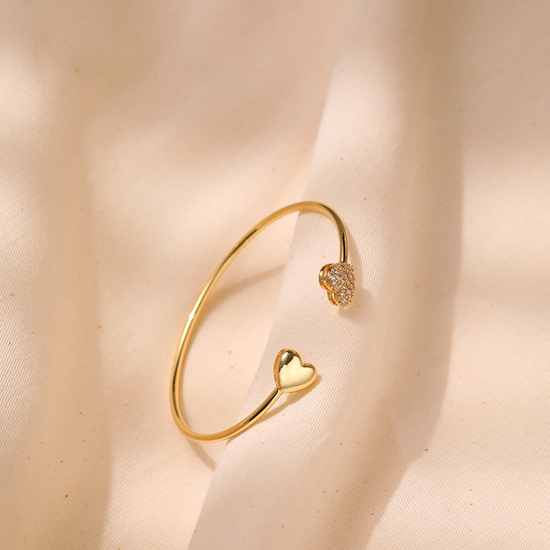 Vòng tay hình trái tim mạ vàng với Cubic Zirconia, trang sức lãng mạn tối giản dành cho nữ