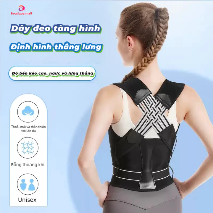 Đai lưng chống gù BOUTIQUE Đai đeo chống gù định hình lưng hỗ trợ nâng vòng 1 vận động thoải mái
