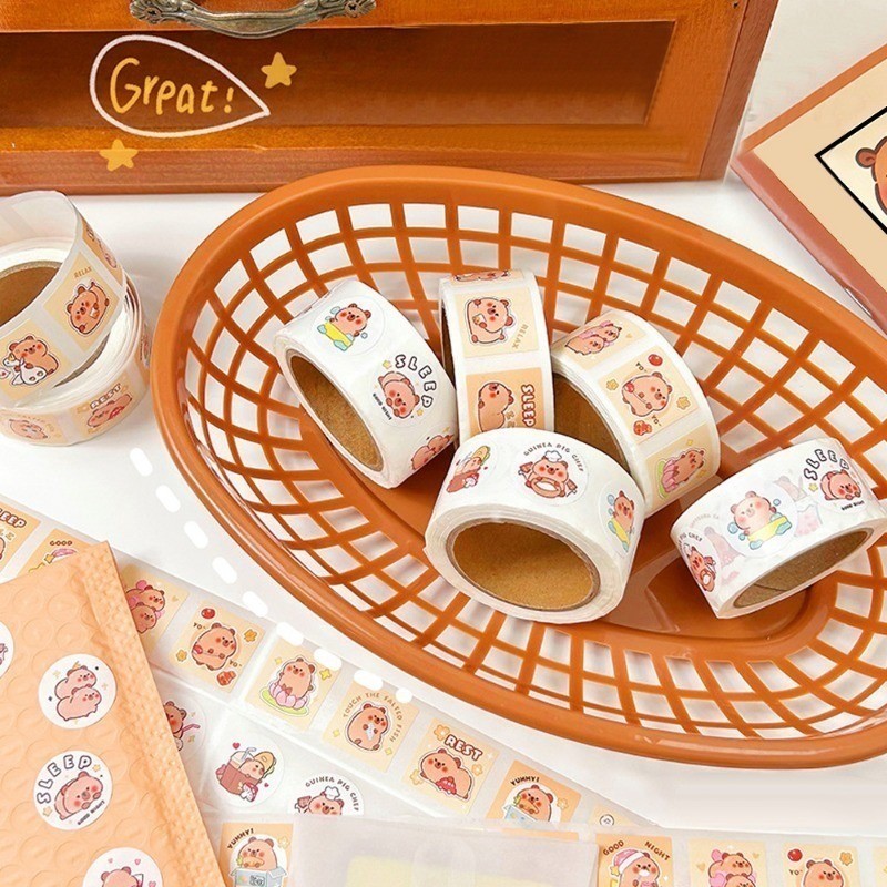 [Nổi bật] Bánh ngọt niêm phong Capybara - Nhãn dán hoạt hình - Đồ dùng văn phòng trường học - Miếng dán tài khoản tay tự dính - Văn phòng phẩm dành cho học sinh - Trang trí thân cây cốc nước