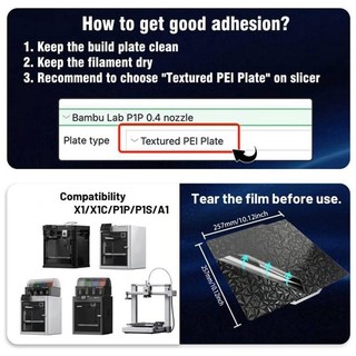 Tấm xây dựng máy in 3D PEO PET cho máy in 3D Bambu-Lab X1 / X1C / X1E / P1P / P1S / A1 3D, PEO + Bề mặt PET bằng sợi carbon257x257mm