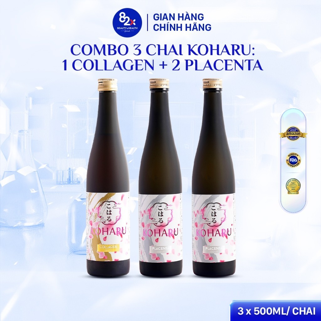 Ảnh Liệu Trình 3 Chai Nước Uống 82X Koharu: 1 Chai Collagen & 2 Chai Placenta Da Đẹp Chuẩn Nữ Thần 500ml/Chai 2