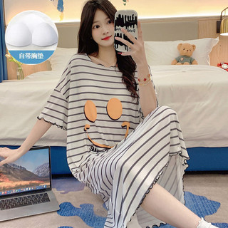 Mùa hè băng lụa sợi mỏng tay ngắn váy ngủ có miếng đệm ngực Bộ đồ ngủ mới hoạt hình dễ thương dáng rộng quần áo nhà