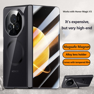 Vỏ bảo vệ bản lề từ tính trong suốt mạ điện sang trọng cho Honor Magic V3 Vỏ bảo vệ ống kính kim loại có màng cường lực