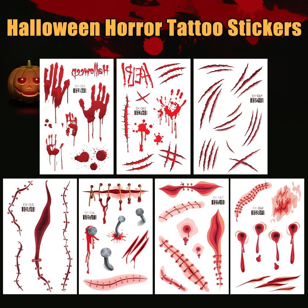 Trang trí tiệc hóa trang Cosplay - Đề can hình xăm nghệ thuật cơ thể thực tế chống thấm nước - Nhãn dán trang điểm vết thương sẹo kinh dị - Nhãn dán hình xăm tạm thời Halloween - Đạo cụ kinh dị