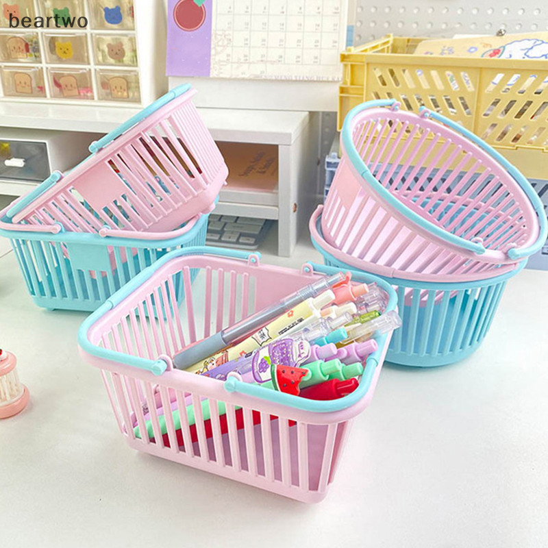 < Beartwo > Hộp đựng giỏ nhựa mới Hộp lưu trữ mua sắm di động Đồ lặt vặt để bàn Đồ chơi trái cây Văn phòng phẩm Tổ chức Giỏ lưu trữ tại nhà Đẹp