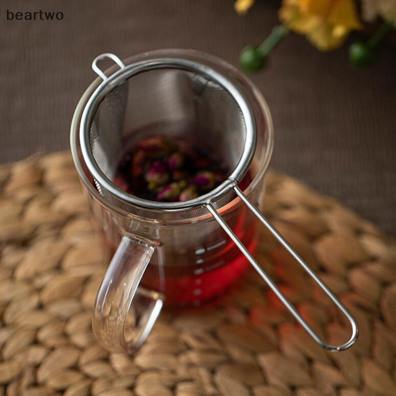 < Beartwo > Máy pha trà bằng thép không gỉ Bộ lọc rò rỉ trà có thể tái sử dụng Bộ lọc ấm trà Hình dạng tai đơn Máy khuếch tán gia vị thảo mộc cà phê có tay cầm đẹp