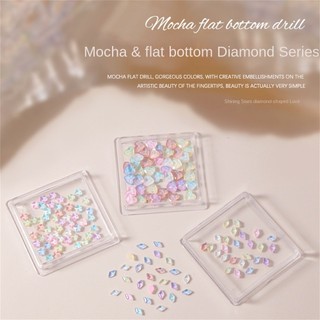50pcs/1 hộp móng tay nghệ thuật hình thoi mocha, trang trí ngôi sao/trái tim, đá kính phẳng, hợp kim