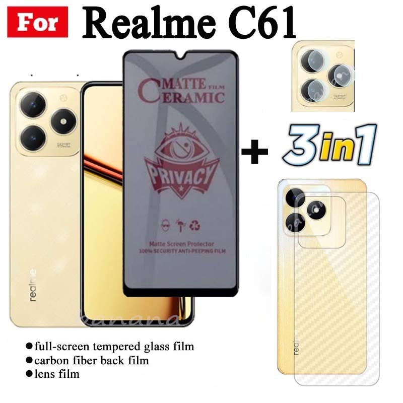 Kính cường lực 3 TRONG 1 Realme C61 Realme C63 C53 Note 50 Phim gốm chống gián điệp bảo mật Realme C55 C65 Ống kính máy ảnh Kính bảo vệ màn hình và phim mặt sau