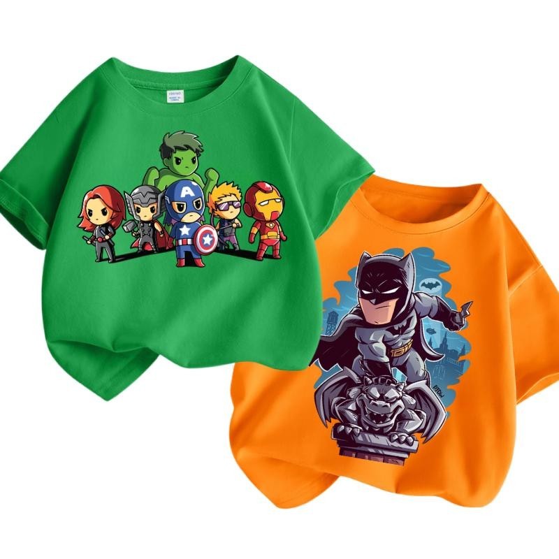 Áo Thun Mùa Hè lavibaby mới 2024 áo thun hoạt hình Marvel siêu nhân in họa tiết thoáng khí mềm mại