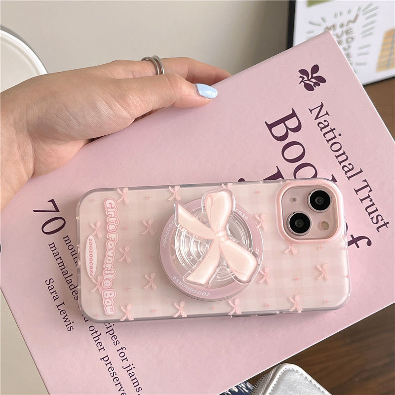 Pink Girl Bow Giá đỡ từ tính Vỏ điện thoại Apple tươi nhỏ Thích hợp cho iphone16 / 15 / 14promax12 / 13 / 11