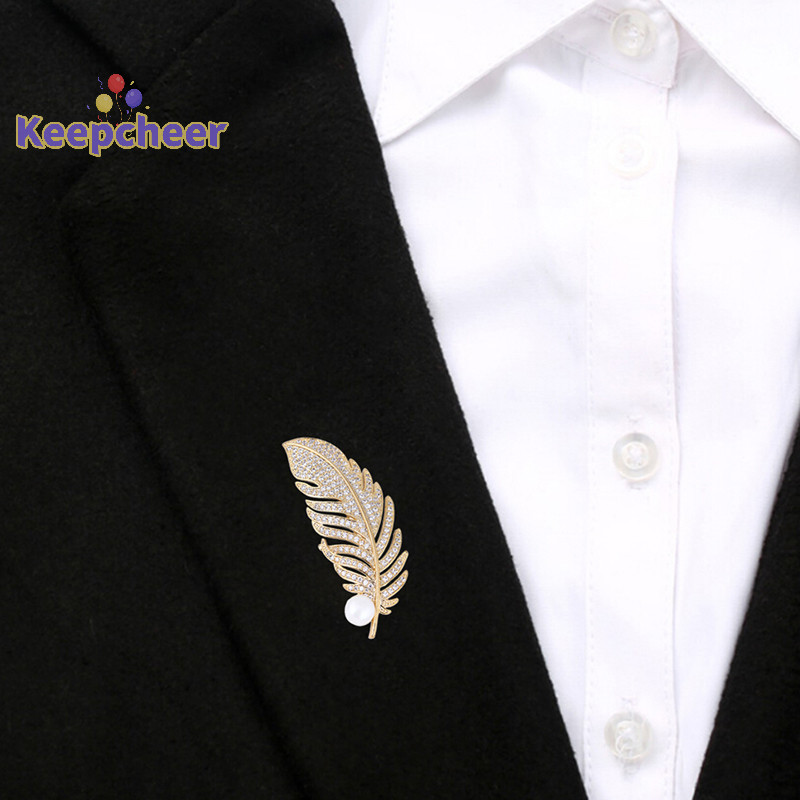 [Keepcheer] Trâm cài hình lá pha lê Ngọc trai Pin Huy hiệu Túi trang trí Trang sức đám cưới [Mới]