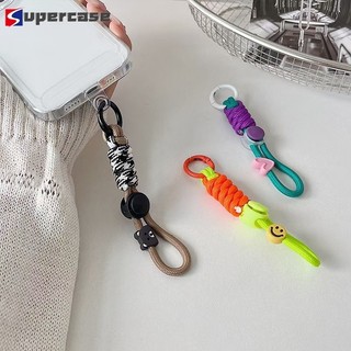 Thời Trang Tương Phản Màu Sắc Bím Tóc Điện Thoại Ngắn Dây Mặt Cười Khóa Mùa Xuân Du Lịch Di Động Dây Đeo Tay Điện Thoại Di Động Dây Buộc