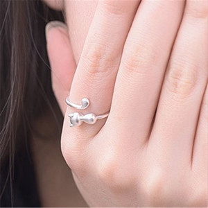Nhẫn Mèo Bạc S925 Dễ Thương Đơn Giản Độc Đáo Sáng Tạo Mở Có Thể Điều Chỉnh Nam Nữ Nhẫn