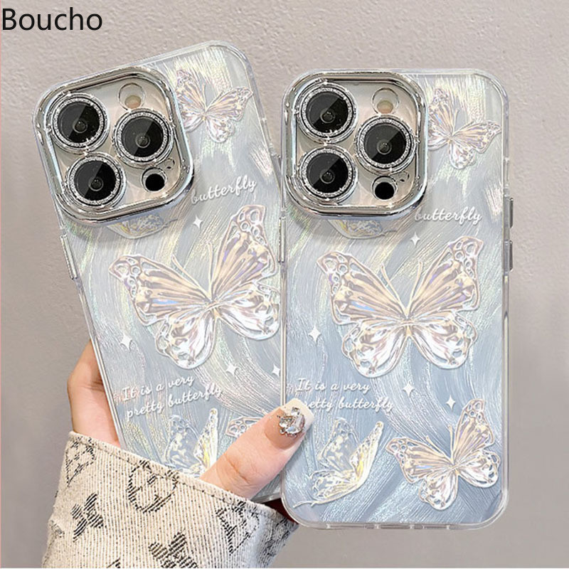 Dành Cho iPhone 15 Pro Max 14 Plus Tranh Sơn Dầu Thời Trang Bướm Ốp lưng Có Dây Xích Cho iPhone 11 12 13 14 Pro Max 15promax Mềm IMD Chống Sốc Với Ống Kính Phim Mặt Sau