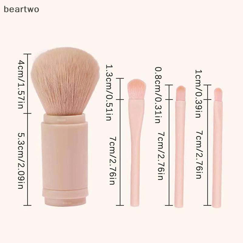 < Beartwo > Bộ cọ trang điểm du lịch 4 trong 1 Bàn chải Kabuki có thể thu vào và 3 bàn chải nhỏ cho mắt có kẽ hở mềm Di động nhỏ để chạm vào Đẹp
