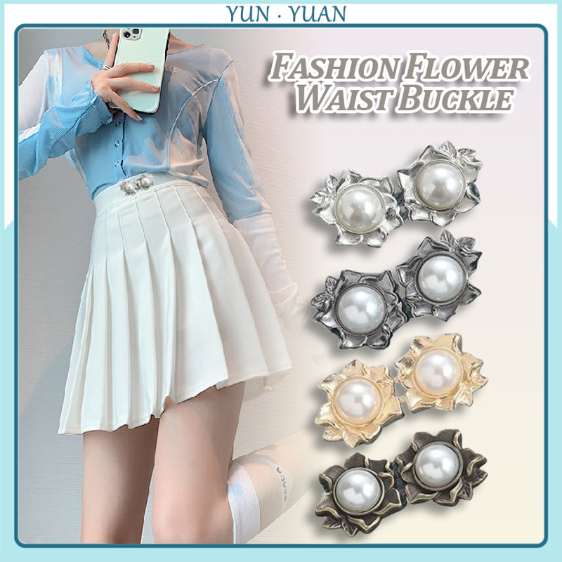 [Yunyuan] Bảy Cánh Hoa Cá Tính Họa Tiết Kim Loại Liền Mạch Quần Jean Nữ Nút Thắt Lưng Nút Cố Định