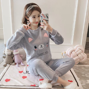 Bộ Đồ Ngủ Thu Đông Nữ Dày Học Sinh 2022 Mới Mèo Con Mặc Flannel Dễ Thương Ở Nhà Phù Hợp Với