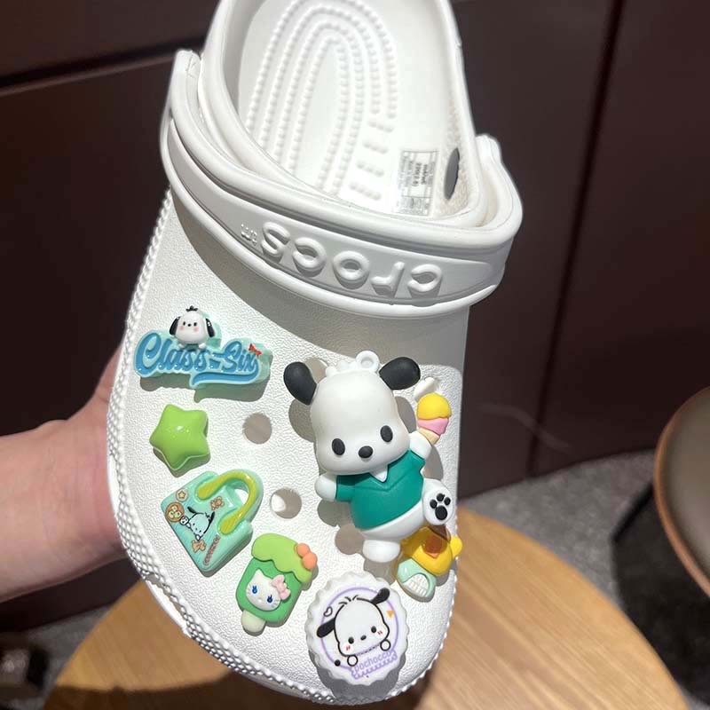 Đèn LED nhấp nháy ba chiều trang trí giày Crocs, phù hợp lỗ nút, tháo rời, phong cách Sanrio