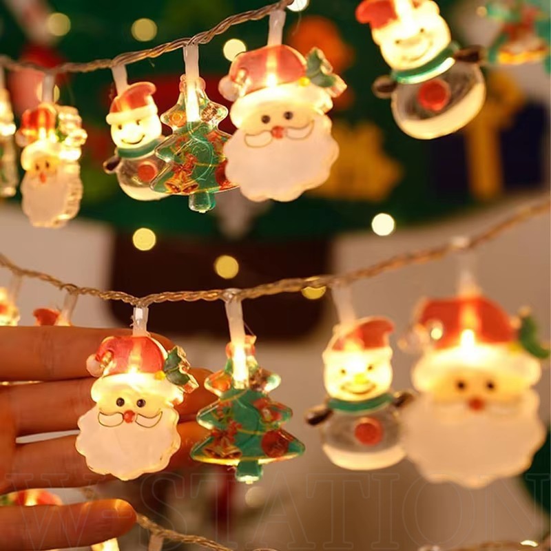 Dây đèn Giáng sinh vui vẻ 10-LED 1.5M - Ông già Noel, Người tuyết, Cây Giáng sinh - Đèn vòng hoa chạy bằng pin