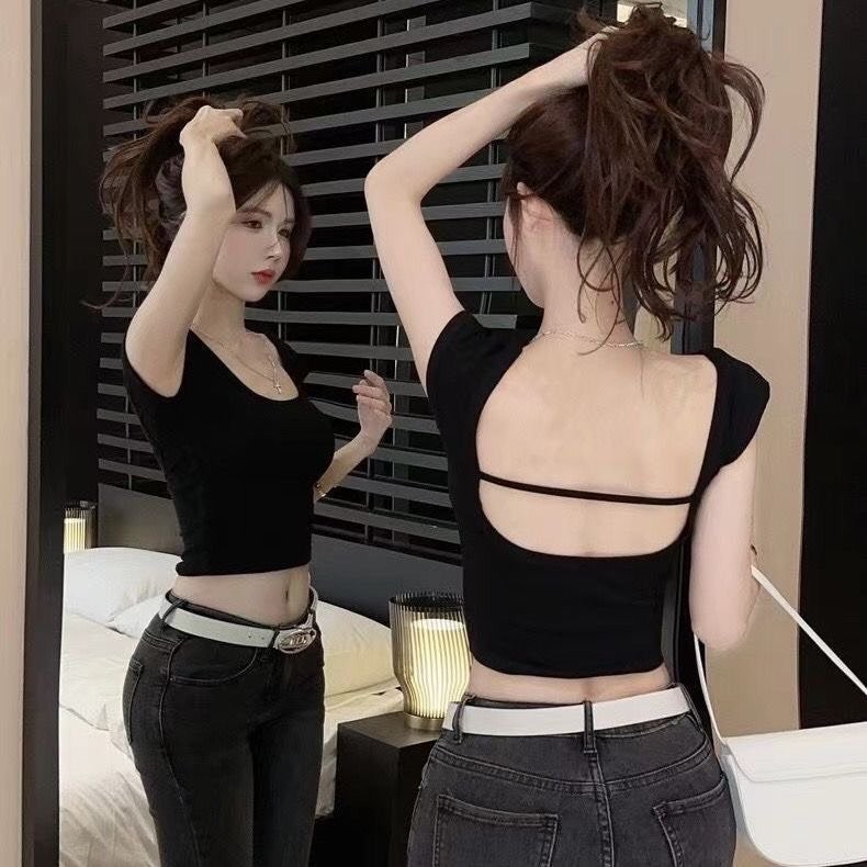 Áo cộc nữ tay ngắn thiết kế hở lưng sexy gợi cảm hàng QCCC chất thun co giãn xó mút đệm ngực [FREESHIP] BA SP143