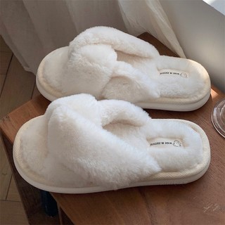 XIXITIAO Dép Cotton Thời Trang PPR Đơn Giản Chữ Thập Màu Trơn Một Từ Nữ Thu Đông Giải Trí Nhà Trong Nhà Ấm Sang Trọng