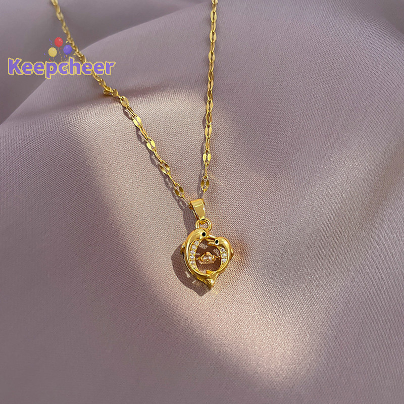[Keepcheer] Cặp Đôi Mẹ Và Con Cá Heo Beagle Zircon Mặt Dây Chuyền Vòng Cổ Cho Nữ Không Phai Màu Trái Tim Động Vật Trang Sức Quà Tặng Sinh Nhật Trẻ Em [Mới]