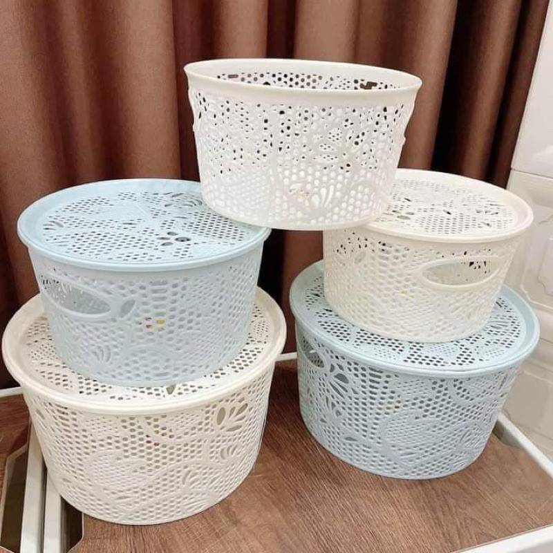 Rổ nhựa tròn hoa có nắp màu mới VIỆT NHẬT cực đẹp 3390