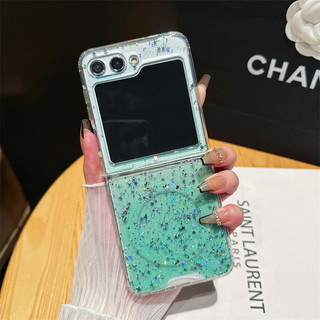 Ốp lưng Samsung Galaxy Z Flip 5 Z Flip 6 Z Flip 4 Z Flip 3 Pha lê sang trọng lấp lánh Bling Gradient Từ tính trong suốt PC cứng Sequin Vỏ bảo vệ chống sốc