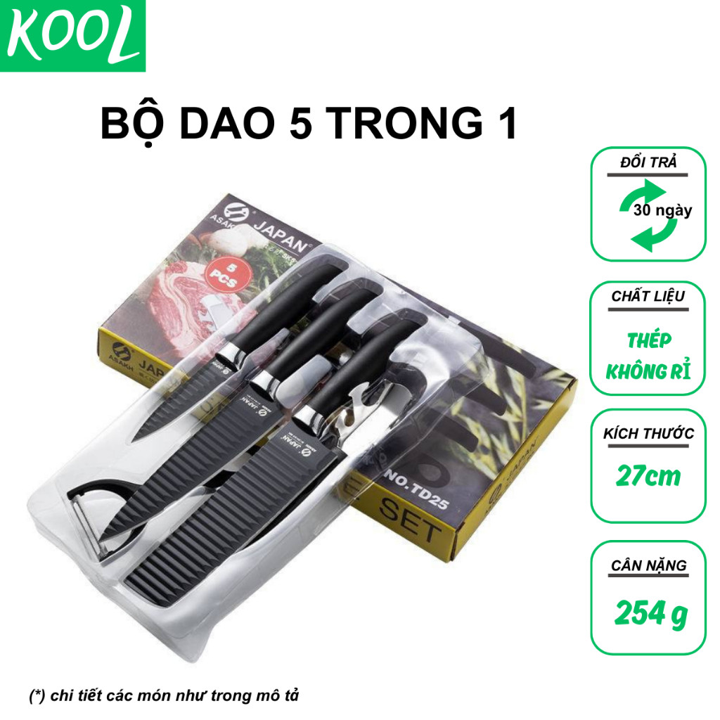 Dao làm bếp Nhật bộ 5 trong 1 đa năng KOOL ASAKH
