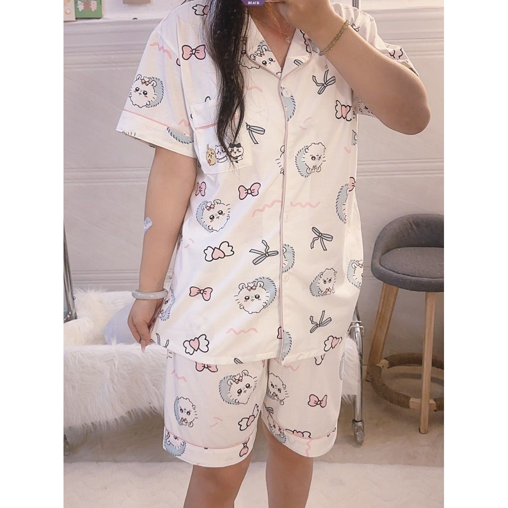 Bộ đồ ngủ Chiikawa Hello Kitty dễ thương dành cho nữ Mùa hè Quần Short ngắn tay mới Ins Học sinh Nhật Bản Mặc ở nhà Bộ đồ bên ngoài [BL]