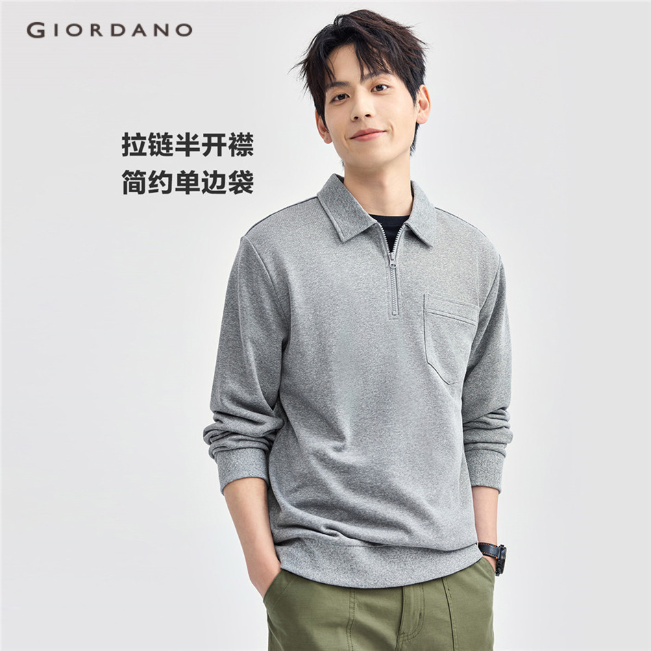 GIORDANO MEN Single pocket half zip long sleeve polo shirt 13014609 Shopee Vi t Nam