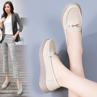 35-42 Giày Nữ Size Lớn Giày Da Thật Chính Hãng Thời Trang Phiên Bản Hàn Quốc Giày Đế Bằng Khóa Kim Loại Giày Mẹ Giày Thường Chống Trơn Trượt Chống Thấm Nước Giày Lười Có Sẵn Miễn Phí Vận Chuyển