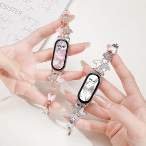 Dây đeo kim loại đính kim cương hình bướm cho Xiaomi Mi Band 9/8/10, vòng tay thay thế cho đồng hồ thông minh