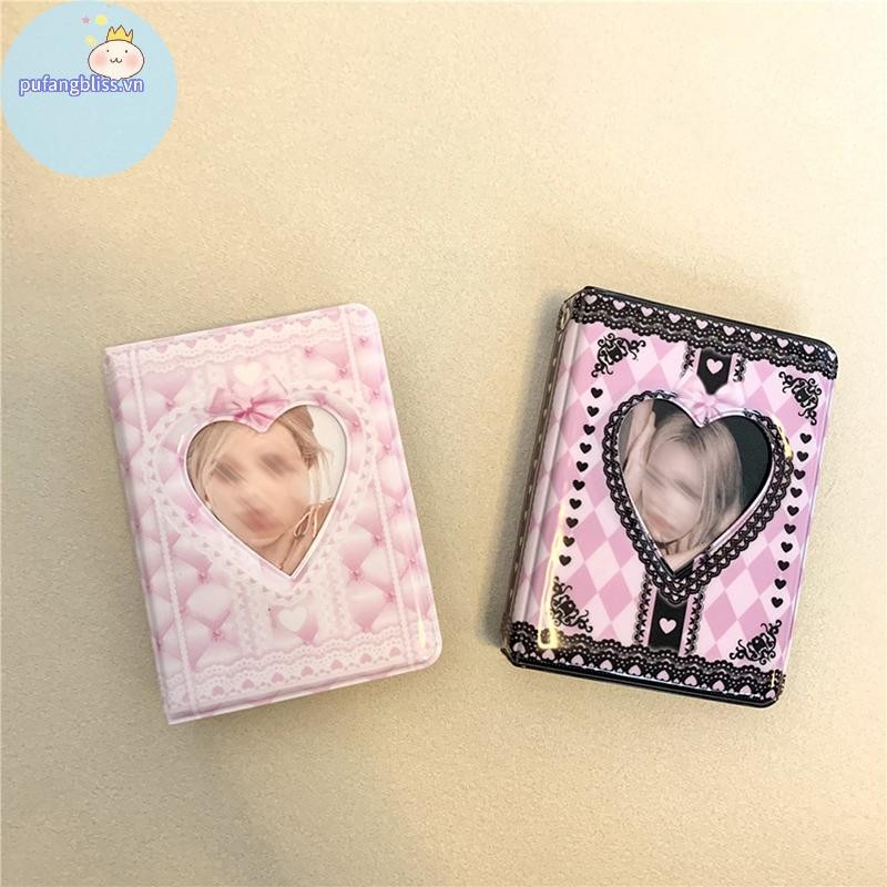 Pufangbliss INS Hồng Đen Ren Kẻ Sọc Album Ảnh Kpop Hàn Quốc Thần Tượng Ngôi Sao Đuổi Theo Chất Kết Dính photocard Giá Đỡ 3 Inch Sưu Tập Sách Album VN