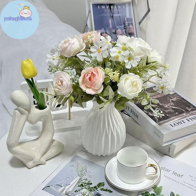 Pufangbliss 1 Chiếc Bình Hoa Bắc Âu Giả Gốm Nhựa Hoa Bình Hoa Phòng Khách Để Bàn Trang Trí Đám Cưới Trung Tâm Sắp Xếp VN