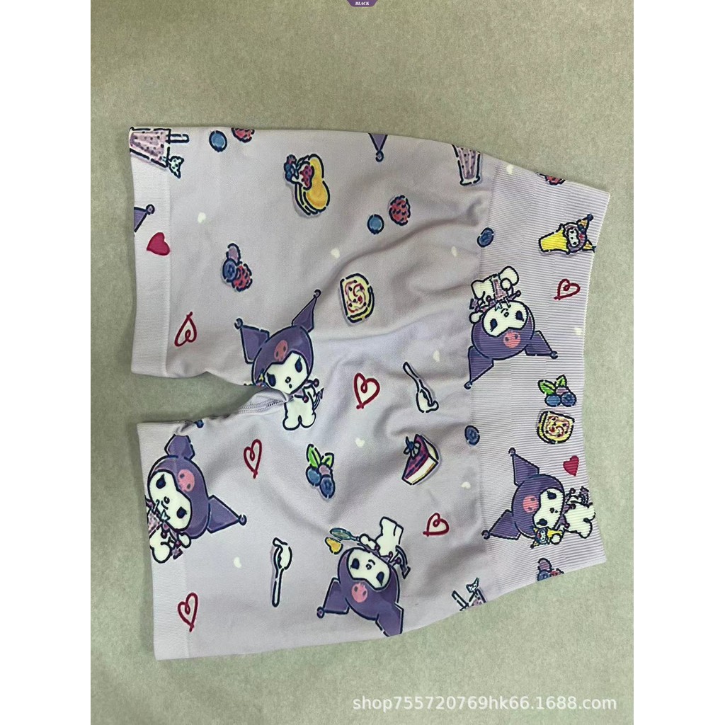 Mùa hè mới Quần short tập Yoga in hình hai mặt dễ thương Hello Kitty Quần short thể thao eo cao Quần short ba phần tư [BL]