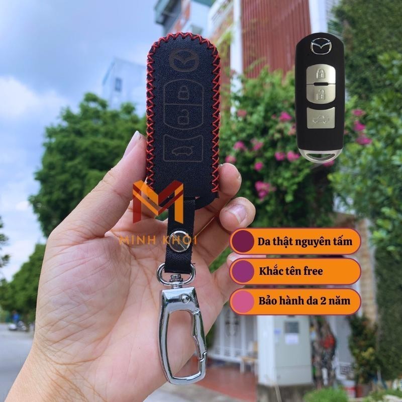 Bao da chìa khoá xe ô tô Mazda 2, Mazda 3, Mazda 6, CX5, CX8, CX9 da bò, khâu thủ công(Bản chìa dài)