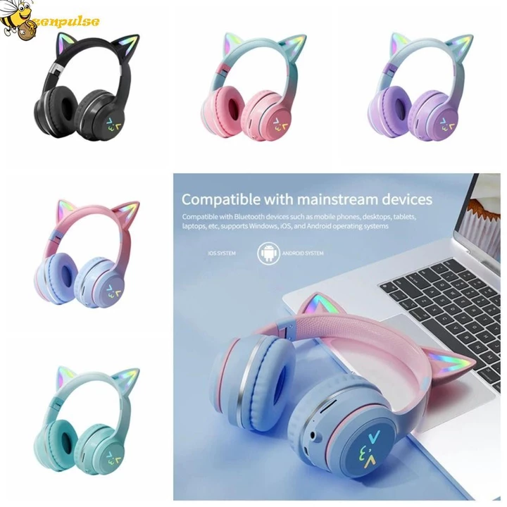 Tai nghe Bluetooth tai mèo ZENPULSE, Tai nghe không dây chuyển màu tai mèo ABS, Tai nghe Bluetooth 5.0 âm nhạc Tai nghe không dây qua tai Tai nghe âm thanh nổi Tai mèo qua tai Đạo cụ tai nghe