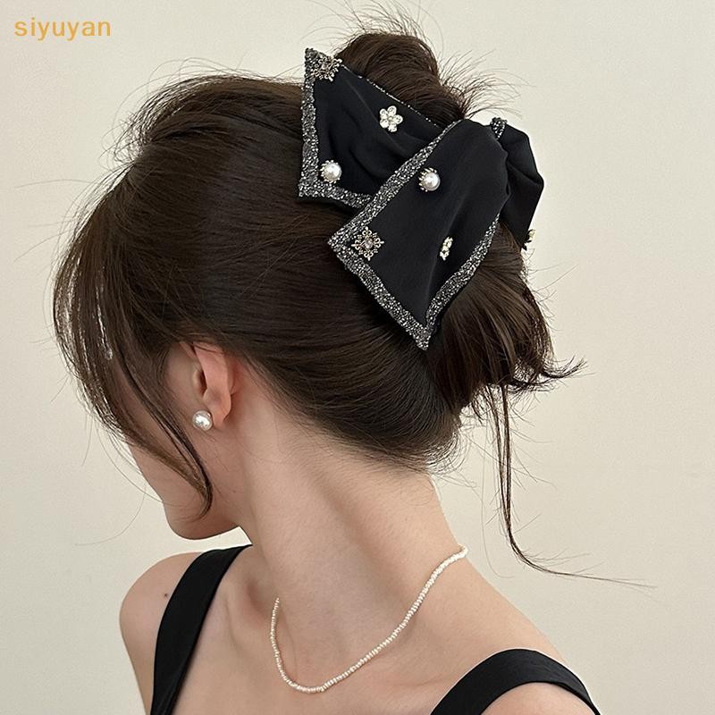 Siyuyan Thanh Lịch Kim Cương Giả Ngọc Trai Nơ Lớn Vuốt Tóc Cho Nữ Cô Gái Ngọt Ngào Trang Trí Tóc Kẹp Tóc Thời Trang Phụ Kiện Tóc VN