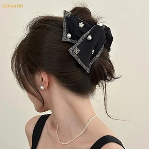 Siyuyan Thanh Lịch Kim Cương Giả Ngọc Trai Nơ Lớn Vuốt Tóc Cho Nữ Cô Gái Ngọt Ngào Trang Trí Tóc Kẹp Tóc Thời Trang Phụ Kiện Tóc VN