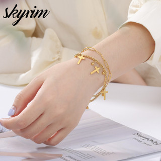 Skyrim Nam Nữ Vòng Tay Inox Hai Lớp Dây Xích Mặt Dây Chuyền Trang Sức