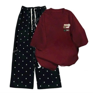 Tổng hợp các sét bộ quần hoạt tiết nơ+mix áo phông Form rộng cotton - LUCKY-