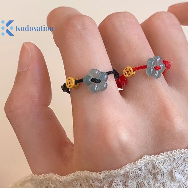Kudosation Thời Trang Sáng Tạo May Mắn Hoa Giàu Tay Dây Nhẫn Dành Cho Nữ Có Thể Điều Chỉnh Handmade Bím Vòng Tay Trang Sức Cặp Đôi Quà Tặng