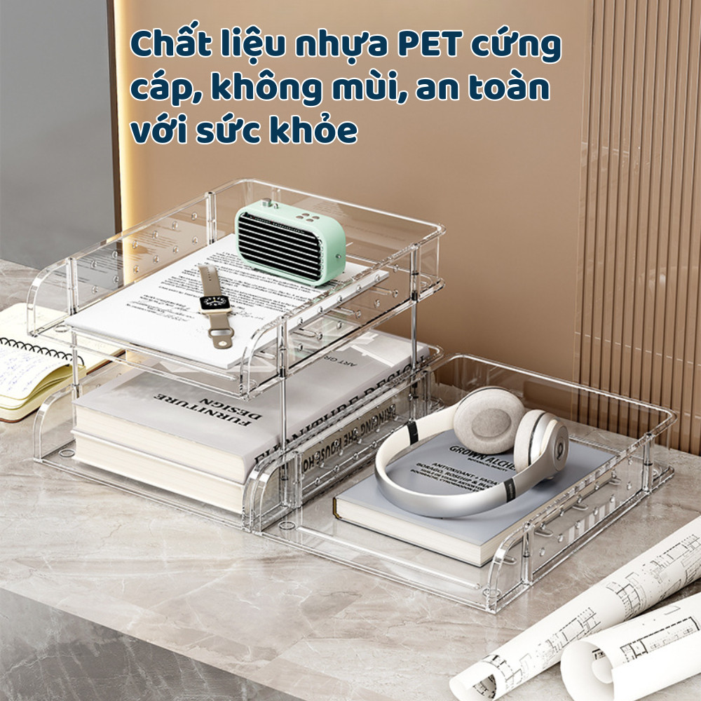 Kệ Đựng Tài Liệu Trong Suốt Tầng Để Bàn, Giá Để Sách Thông Minh Gấp Gọn