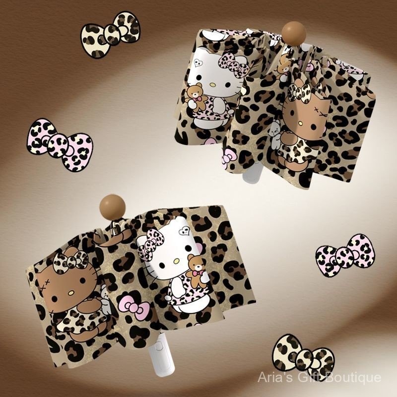 Ô tự động hình da báo Hello Kitty, Vinyl di động gia cố - Phù hợp cho học sinh dùng trong mưa và nắng