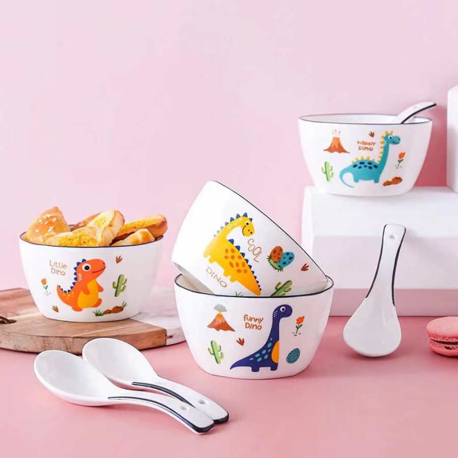 Bát Sứ Ăn Cơm,Bát Cơm, Bát Con Họa Tiết Khủng Long Dễ Thương BATSU002