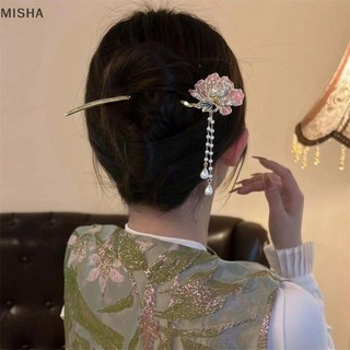 Mũ đội đầu hình chữ U và đũa tóc phong cách Hanfu với họa tiết ngọc trai và hoa - Phụ kiện tóc đẹp